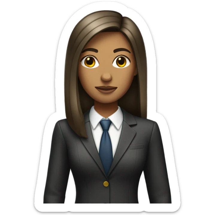 tanned skin girl with straight hair standing with a lawyer outfit sticker