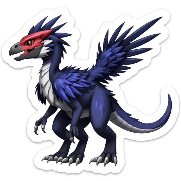 Dark Furry feather-mane Cool Edgy shiny Digimon-Fakemon-Guilmon-Velociraptor full body   sticker