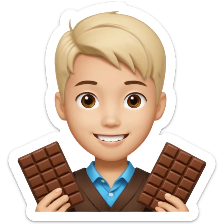 a pretty male bratz asian boy smiling with chocolates with middle part hair sticker