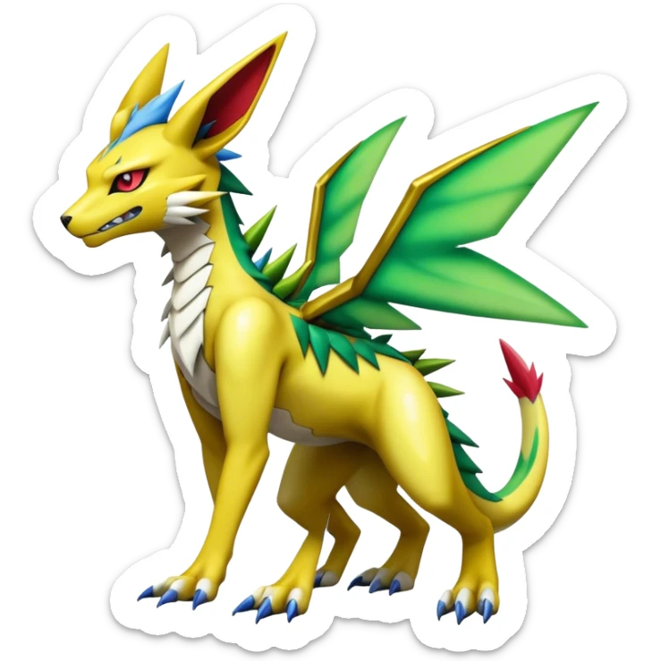  Cool Edgy Shiny Futuristic Ethereal Legendary Zeraora-Digimon-Renamon-Flygon-hybrid full body sticker