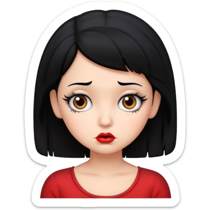 Do not change the face I already created, I want her with Betty boop face and black hair confused sticker