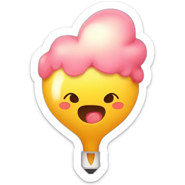 bombilla adorable con ojos, boca, brazos y piernas, rosa y amarillo, con un corazón rosa en el centro sticker