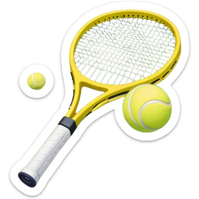 A tennis racket and ball on a grass or hardcourt surface, symbolizing the sport. The racket has a sleek design with tightly strung strings, while the bright tennis ball rests nearby, capturing the essence of precision, agility, and competition. sticker