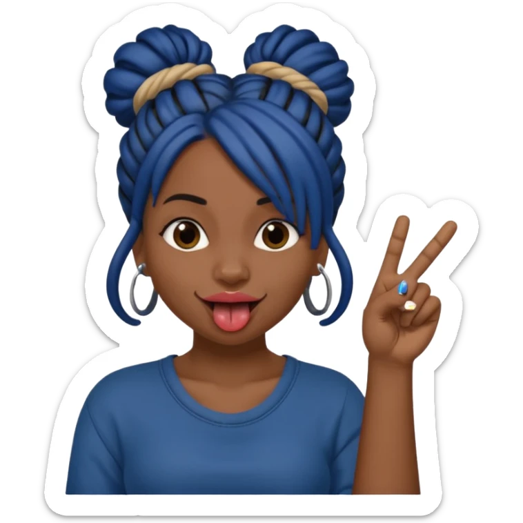 brown girl with dark blue dreads all in a bun with tongue out giving middle finger sticker