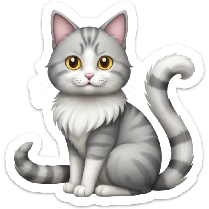 a grey and white cat sitting regally sticker