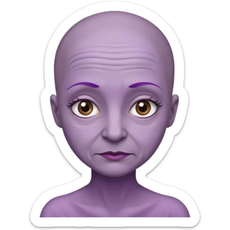 make her skin purple, she has no hair and her eyelashes are huge and she's old sticker