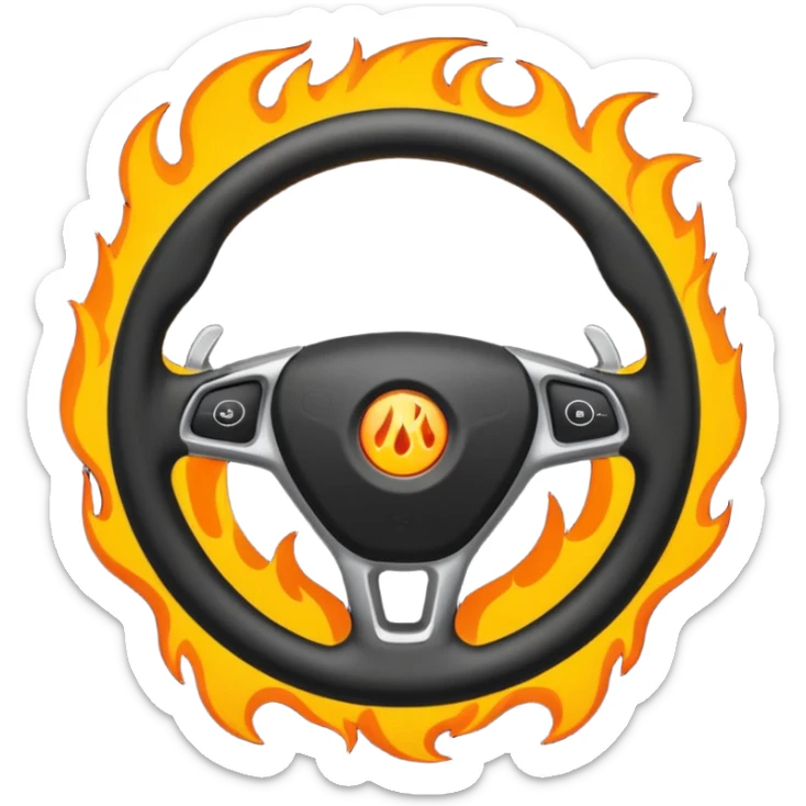 a black steering wheel of a car and only in the center is a flame, nowhere else sticker