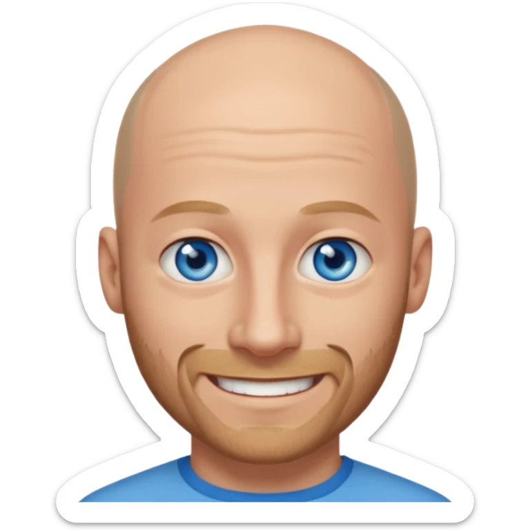 homme yeux bleus presque chauve et une barbe courte moins de chevaux et sourir sticker