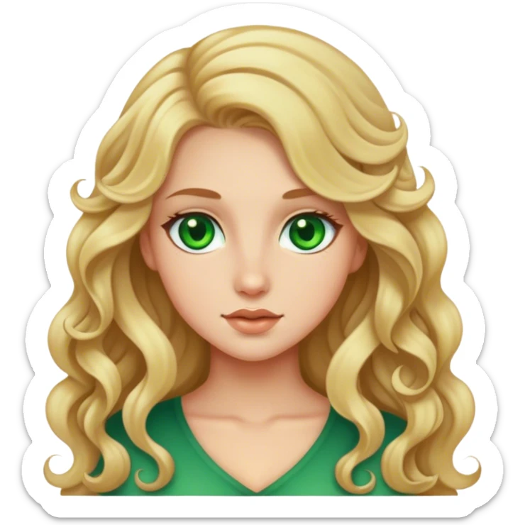 blonde long curled hair and green eyes flexible beautiful girl sticker