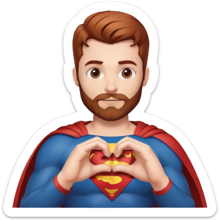 Adult Superman with redish brownish hair and full beard making hand heart emoji sticker