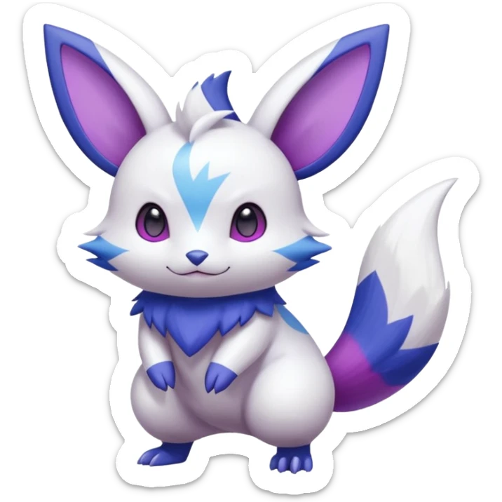 Shiny White with Violet and Indigo markings Minccino-Zangoose-Pokémon-Fakémon-fusion-hybrid-creature sticker