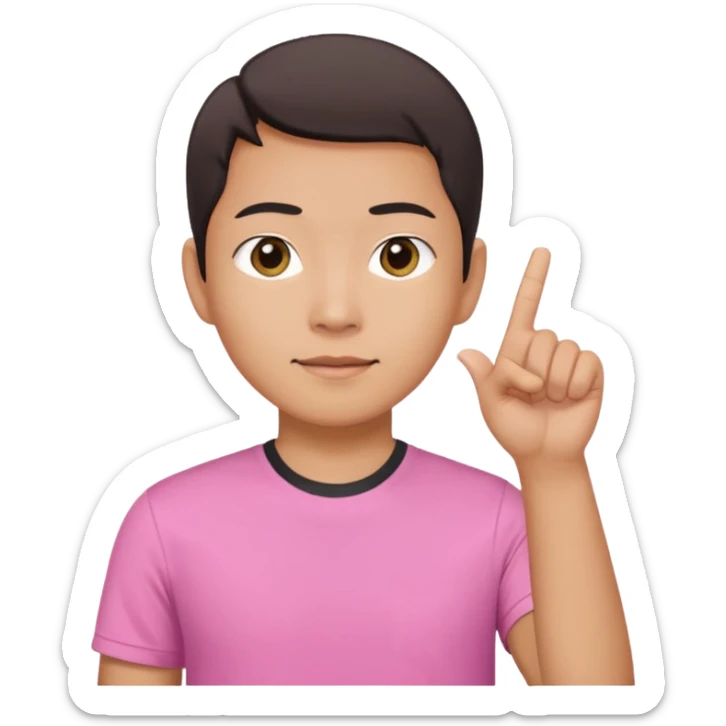 Draw a picture of a person corean pointing to themselves with their other hand raised if pink tshirt  sticker