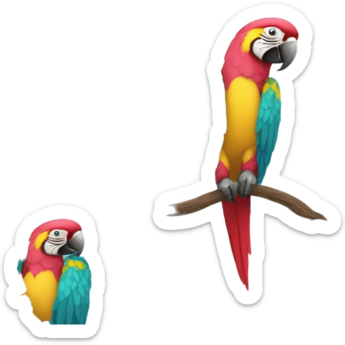 Floral Summer beach cyan pink mustard yellow multicoloured parrot macaw bird holding a plant vine in beak Spanish Italian Mediterranean style floral sticker