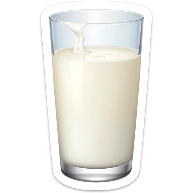 the drink is only milk white, The bottom and mouth of the glass are the same width and thin a toll, There is only white liquid inside, photo realistic, like a third from left sticker