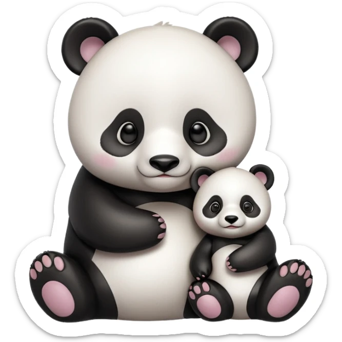 Isolated, breathtakingly beautiful and intricately detailed digital illustration of the most incredibly adorable, cute style baby panda and mother figurine imaginable, toy style. sticker