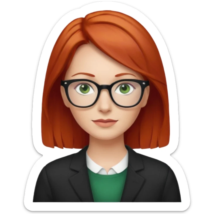 create white woman with midback length red hair with green eyes and glass, age 35 sticker