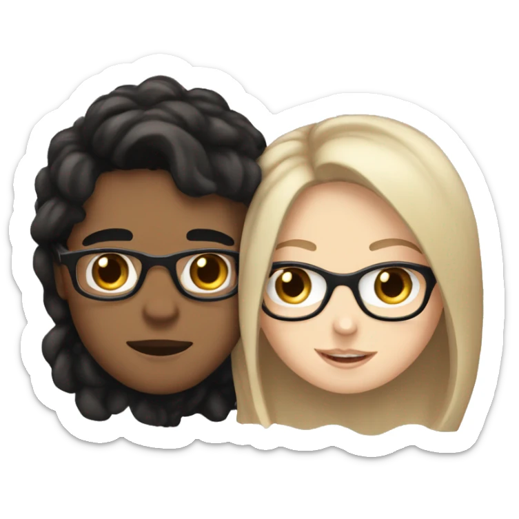 White boy black hair glasses kissing white girl brown hair brown eyes sticker