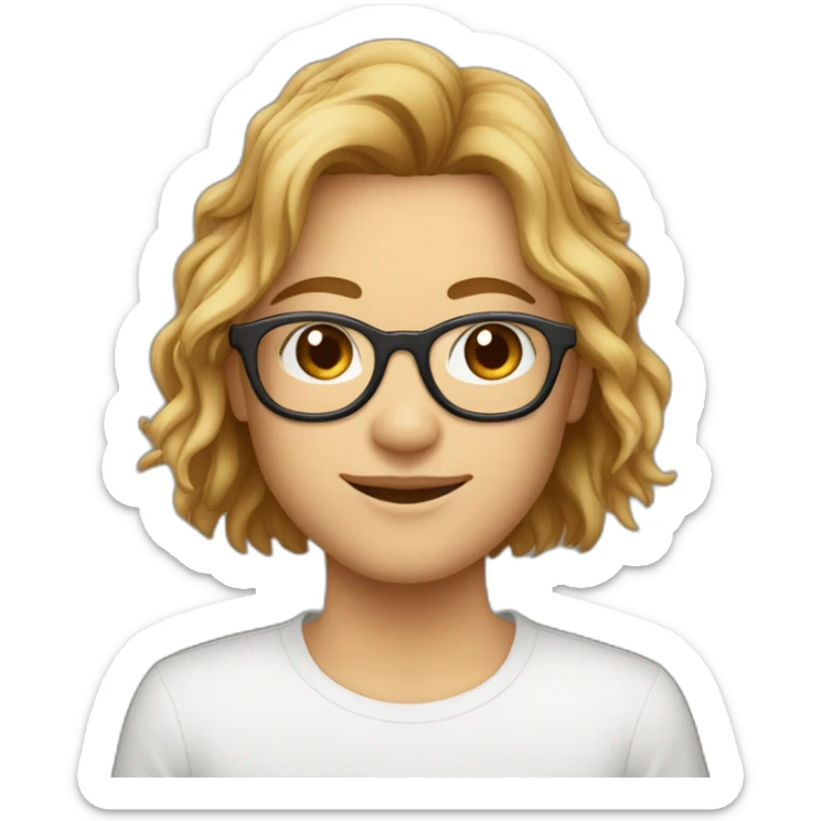 Jeune adulte avec des lunettes blanche visage de forme oval et cheuveux brun sticker