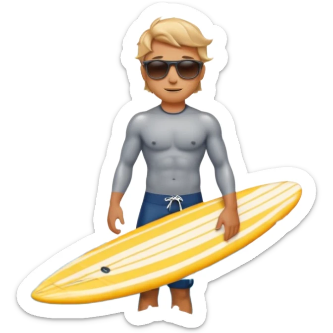 marine style emoji with waves, whale, male shirtless surfer, summer atmosphere with sun and warm  sticker