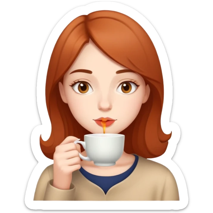 Simple portrait of British girl sipping tea, minimal tea elements, focus on girl's face sticker