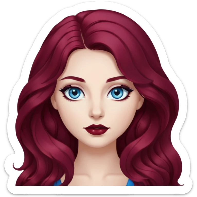 pretty long hair wavy dark wine red hair baddie with black eyeliner and blue eyes sticker
