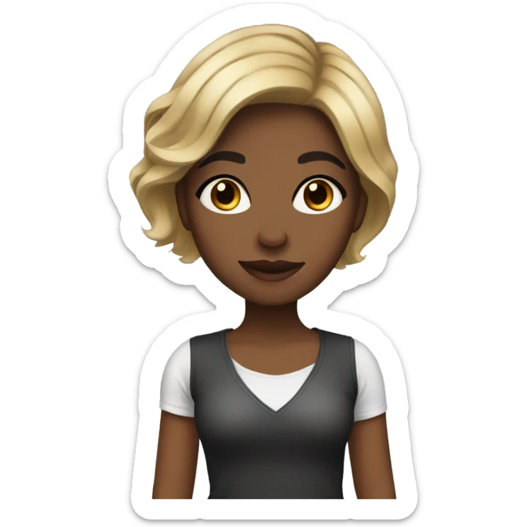 Medium brown skin girl with black and blonde highlights medium hair length  sticker