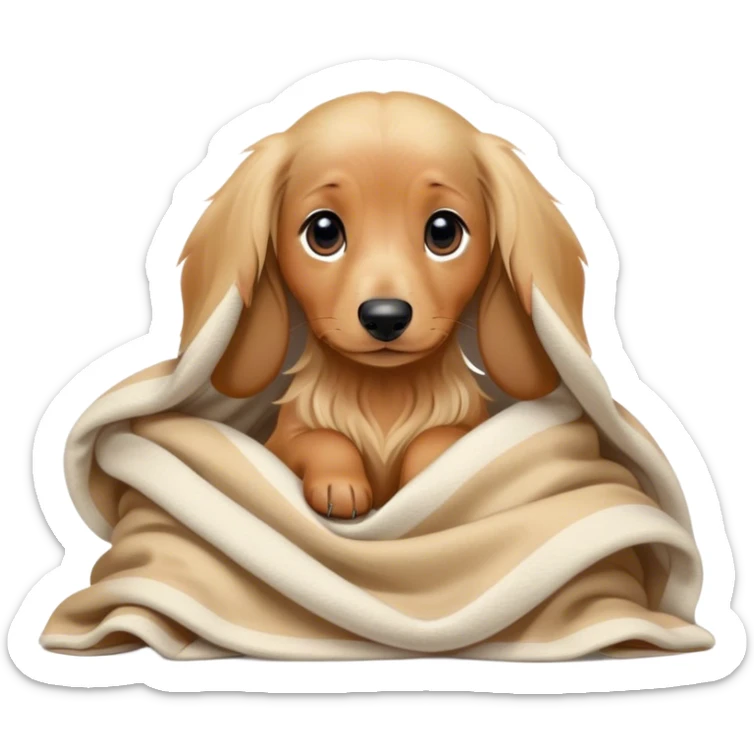 kawaii disney blonde long-haired daschund puppy cozy in a blanket sticker