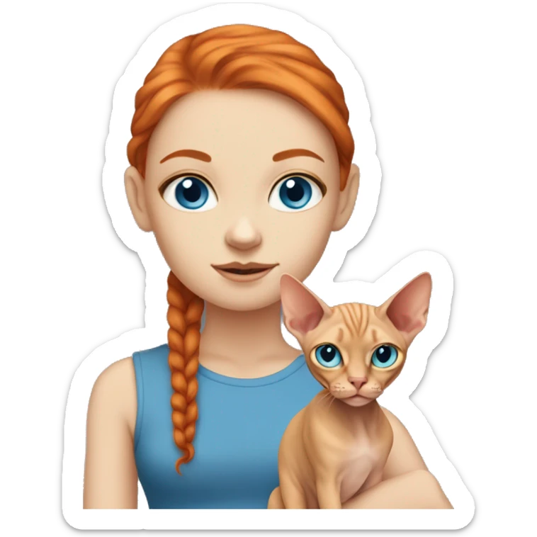 Skinny Girl with ginger hair and blue eyes with sphynx cat sticker