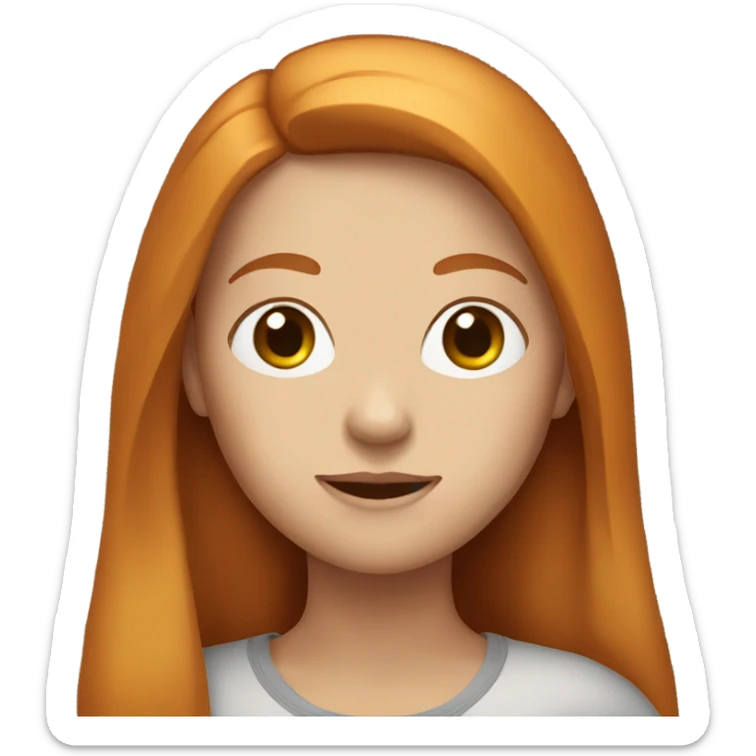 A girl has ginger, straight long hair. Her skin is white sticker