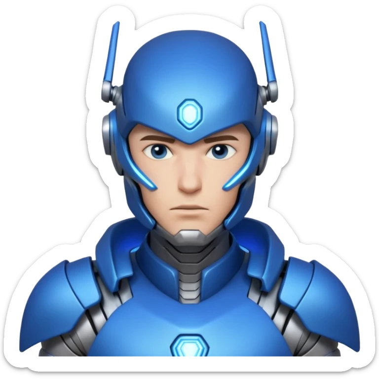 mechanical armored man portrait, head and shoulders only, futuristic metal armor, glowing energy lines, robotic shoulder plates, intense expression, sci-fi warrior vibe, 3D cartoon style, mobile game icon style, clean background, no text, no watermark
  sticker