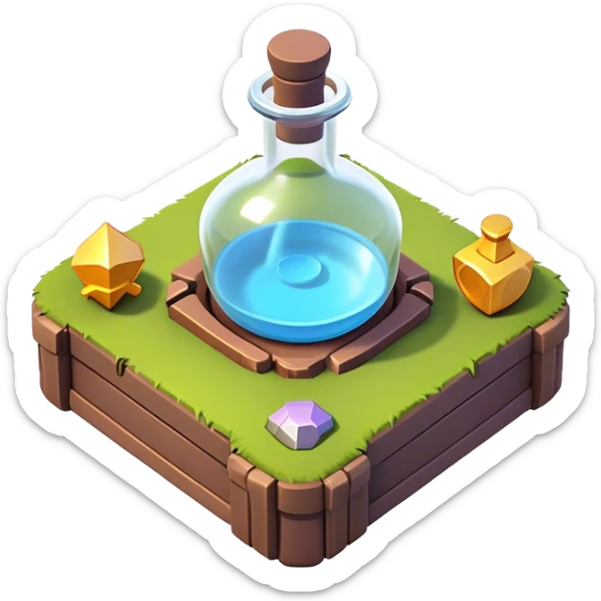 Clash of Clans aesthetic: Cinematic Playful 3D Isometric Health Potion Emoji, rendered in a 3D vector-style similar to standard emojis with minimal shading and bold, simplified shapes. A compact, distinct form with signature details, softly glowing with a fantasy RPG magic charm. Simplified yet unmistakably iconic, highly detailed and consistent, glowing with a soft radiance and high shine. Stylized with a touch of heroic grandeur and a soft glowing outline, capturing the essence of a beloved gaming relic with a friendly, playful manner! sticker