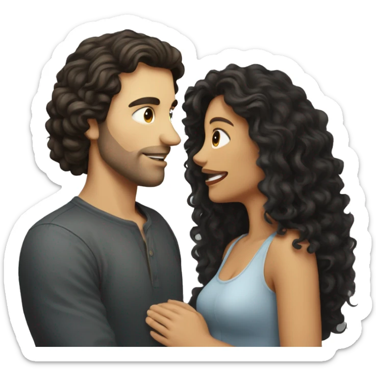 White Man with dark hair kissing white woman with long dark curly hair sticker