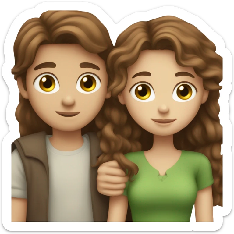 brown hair blue eyed girl hugging brown hair green eyed boy sticker