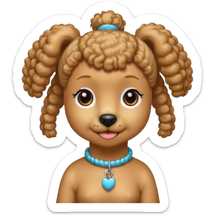 Mini poodle with Asia ponytail hair girl say goodbye sticker