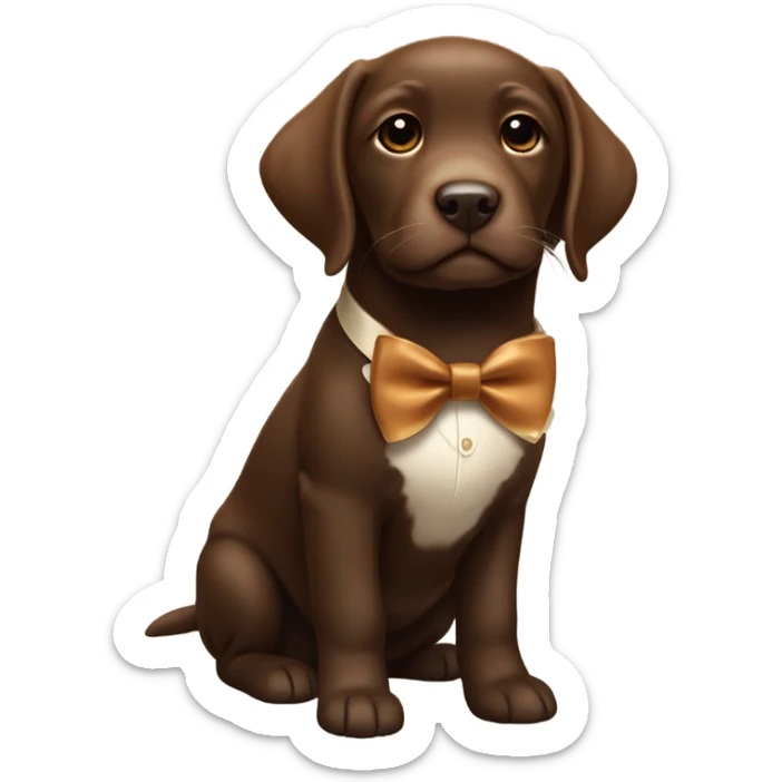 Chocolate labrador cute puppy with small white patch of fur on chest and rich caramel bow tie  sticker
