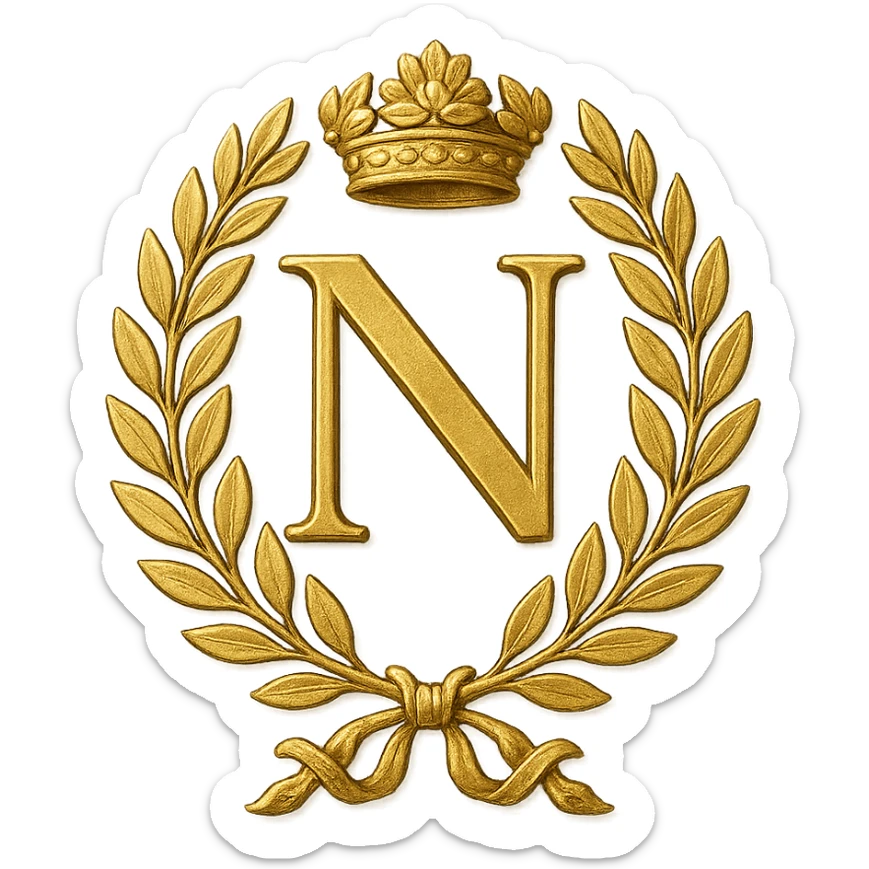 Napoleon symbol of France, laurel wreath and N monogram, gold, elegant, classic, on a neutral background sticker
