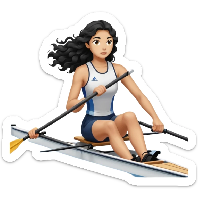 girl with long black wavy hair rowing in Olympic rowing sport, side view sticker