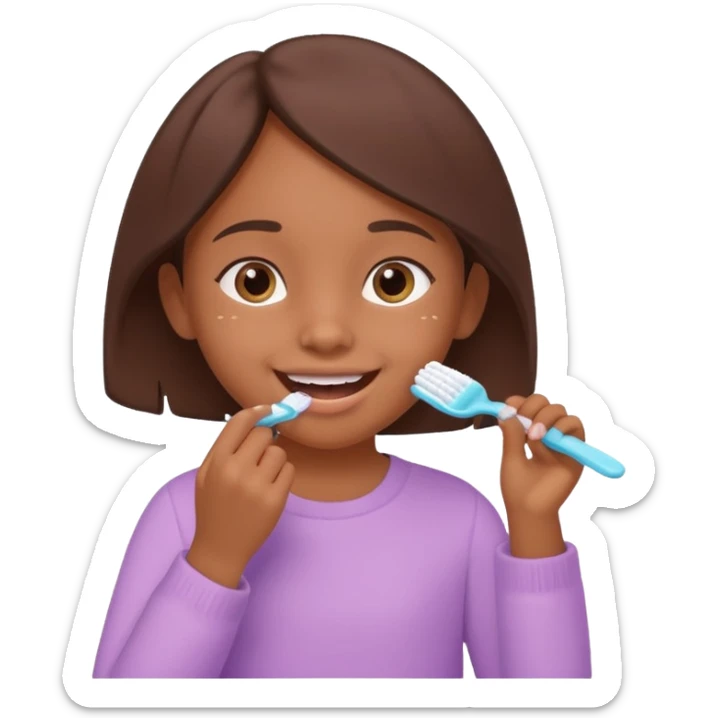 little brown girl brushing her teeth, pastel portrait, bright nourishing morning atmosphere, soft focus, isometric 3d plush sticker