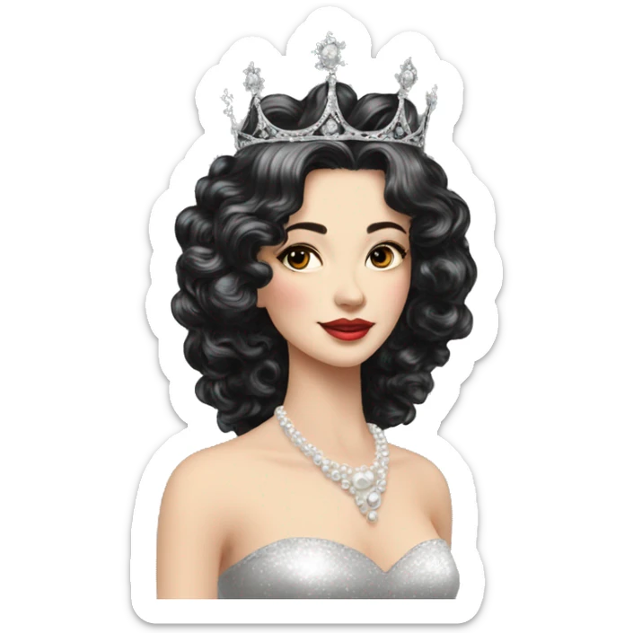 Regal pretty lady crown vintage with long black and silver hair wavy black hair pearl crown sticker