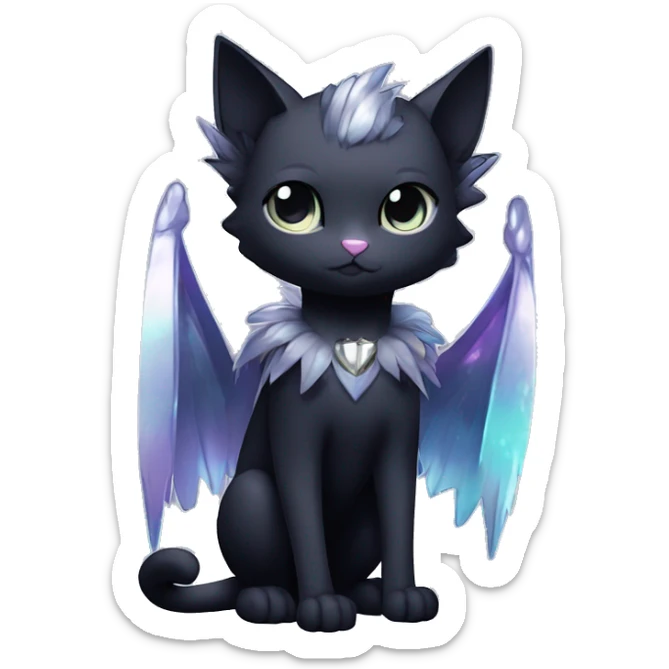 Shiny Shy Cool Punk Black beautiful fantasy Kawaii Ethereal Sona Fakemon-cat-animal with edgy bat-wings-ears Full Body sticker