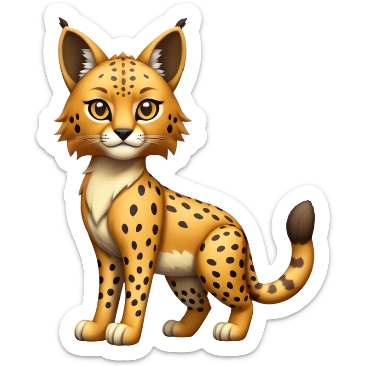 Cute realistic colorful bobcat-lynx-cheetah-caracal-leopard-hybrid-Fakemon full body with patterns and markings sticker