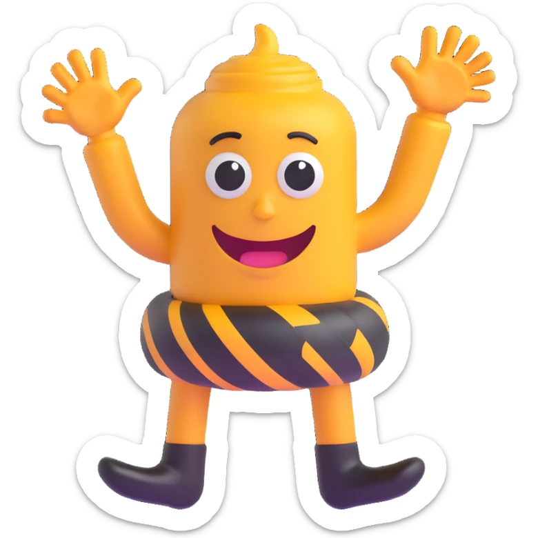 polished friendly cyclone emoji with soft smiling cartoon eyes, black arms and legs, clean minimal emoji style for professional branding sticker