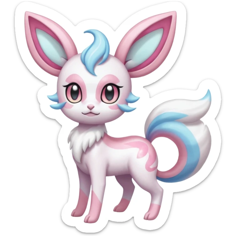 Shiny iridescent white albino Meloetta-Sylveon-Espurr-Palkia-fusion-animal-hybrid-creature, full body  sticker