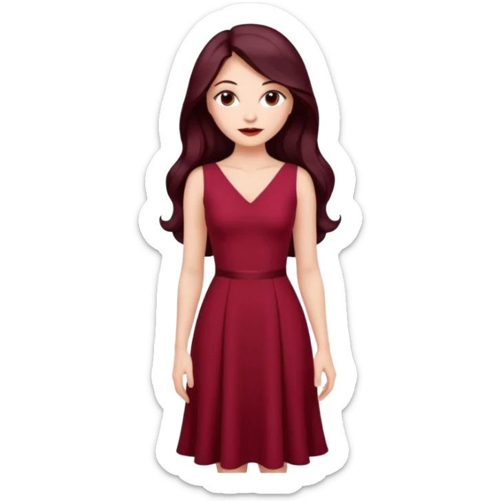 young glamorous woman 
Long waist-long hair
middle part
slightly wavy
dark burgundy hair 
 sticker