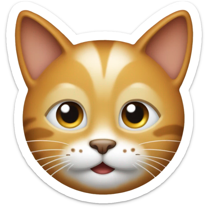 Create an emoji of a happy cat with pointy ears, a round body, and a big smile. The cat should be light orange with white spots. sticker