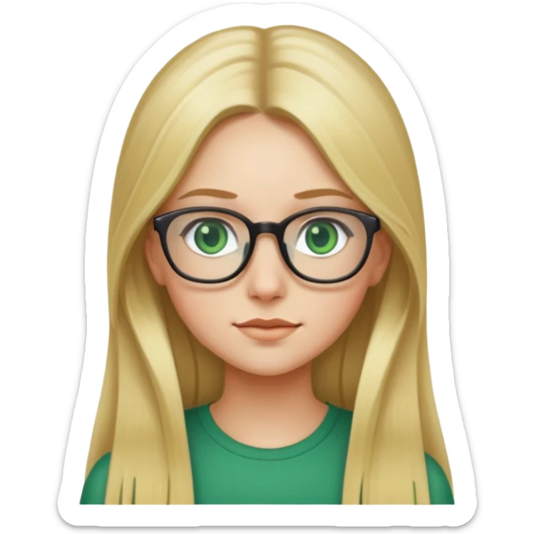 girl with long blonde hair, green eyes, and glasses sticker