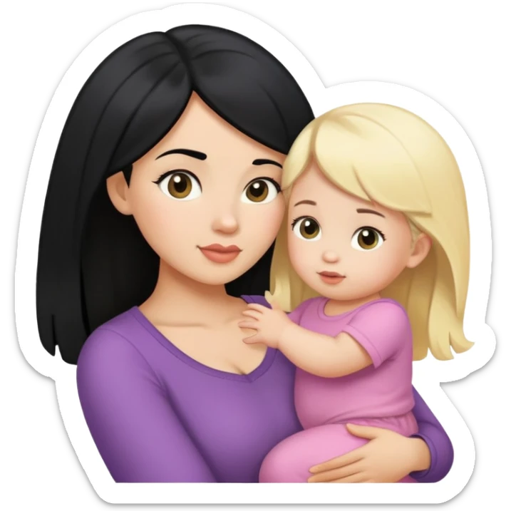 Black hair mom and blonde baby girl sticker