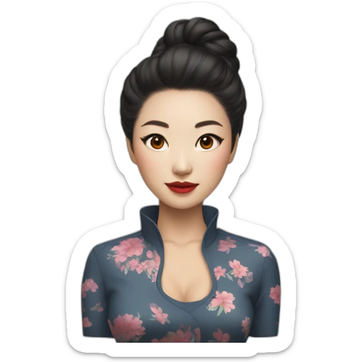 Chinese woman with blusa cuello de tortuga makeup Artist sticker
