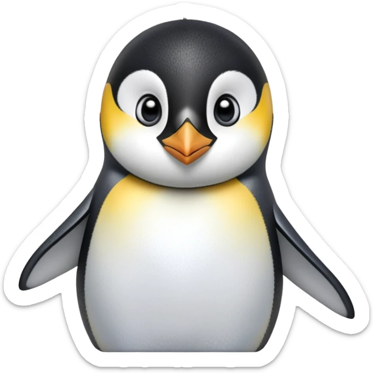 cinematic-cute-emperor-penguin-portrait-emoji,-head-tilted-playfully-and-inquisitively,-with-glossy,-pristine-plumage-accented-by-a-bright-beak-and-round,-sparkling-eyes-filled-with-curiosity,-simplified-yet-irresistibly-adorable-features zoomed into the face sticker