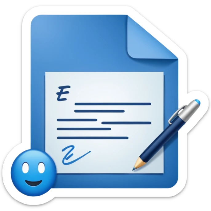 Emoji de una hoja firmada con una firma azul simulada y título “Autorización”. sticker